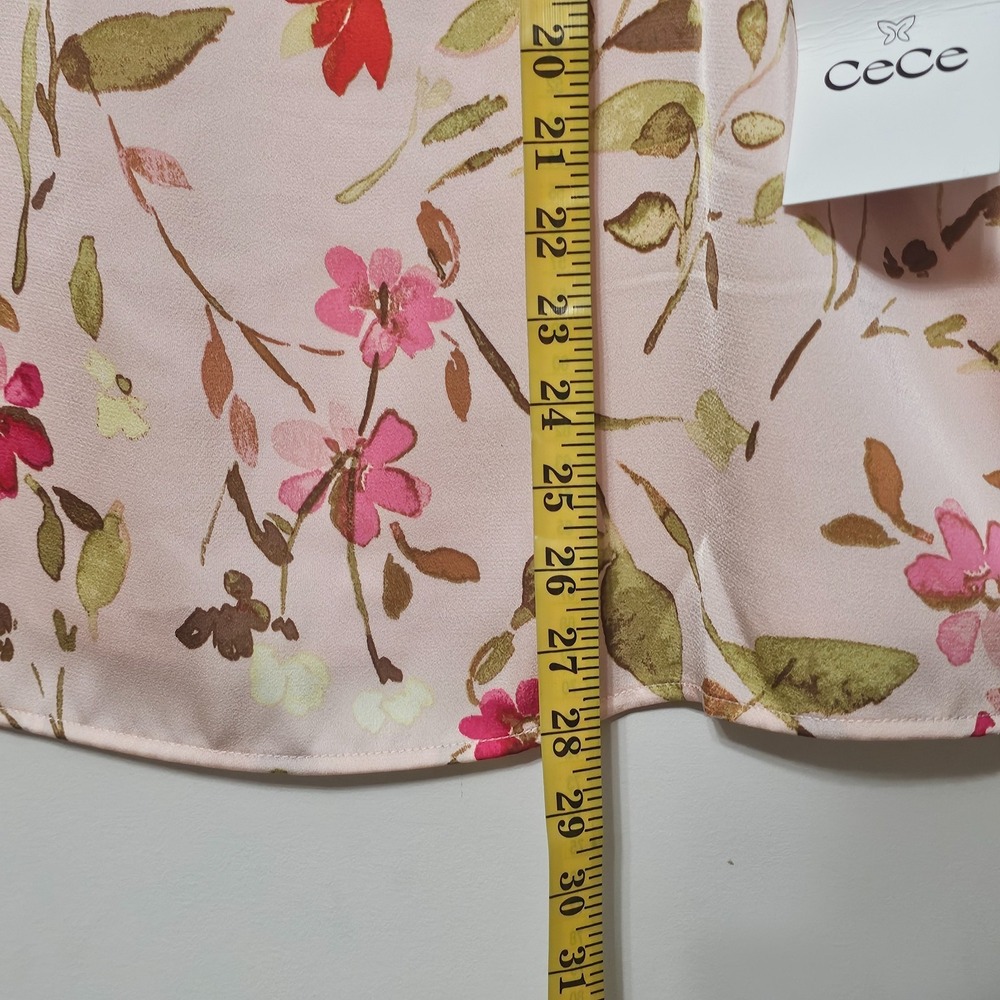 CeCe Womens Top‎ Blouse 3X Peach Pink Green Floral Multicolor Round Neck  0681 - Picture 5 of 12